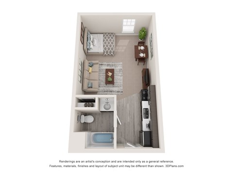Floor plan for studio, 1 bath, 437 sqft